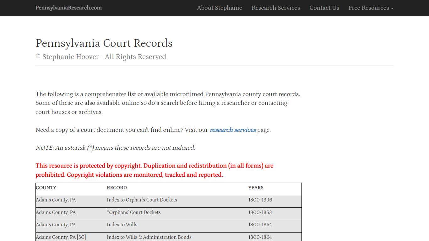 Pennsylvania County Court Records